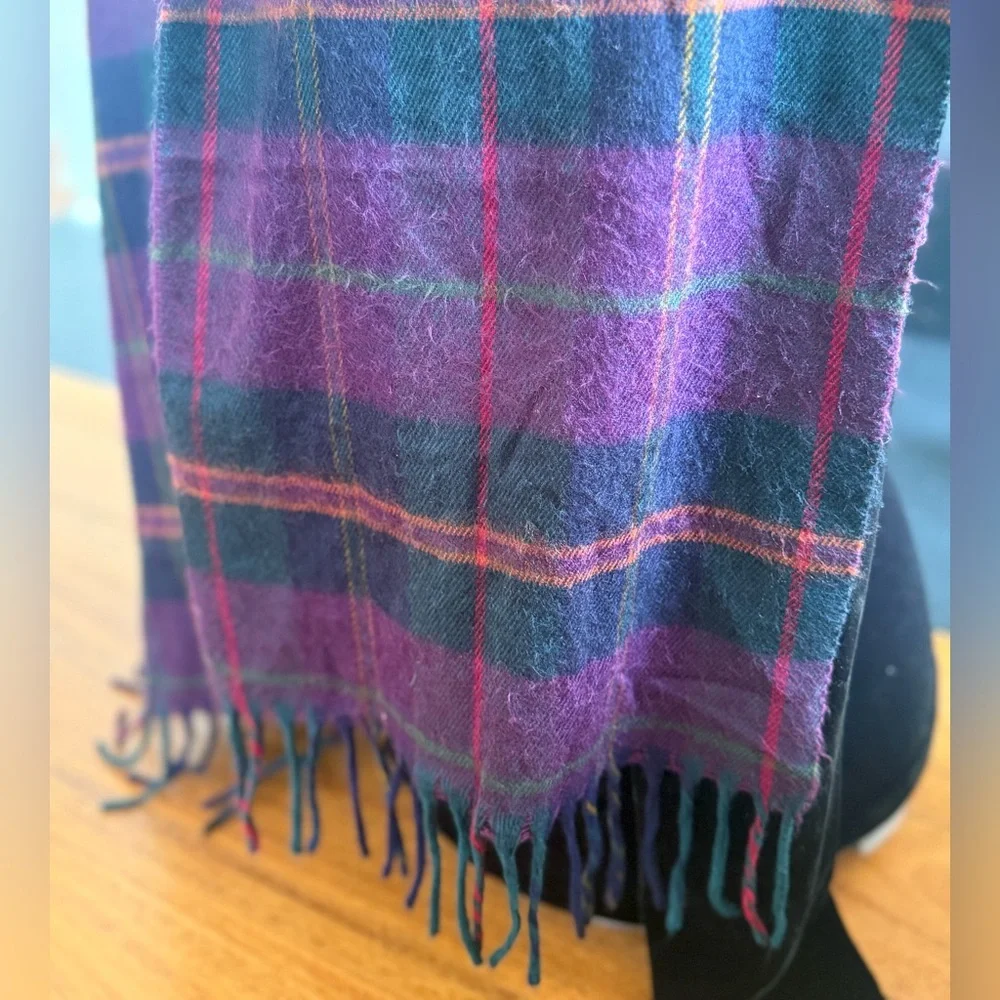Vintage Christian Dior Monsieur Plaid Cashmaire Scarf, Mulberry, Forest Green
